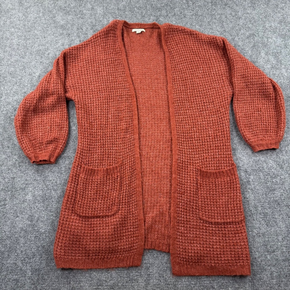 American Eagle Cardigan Sweater Small Rust Orange Waffle Knit Open Front Women's